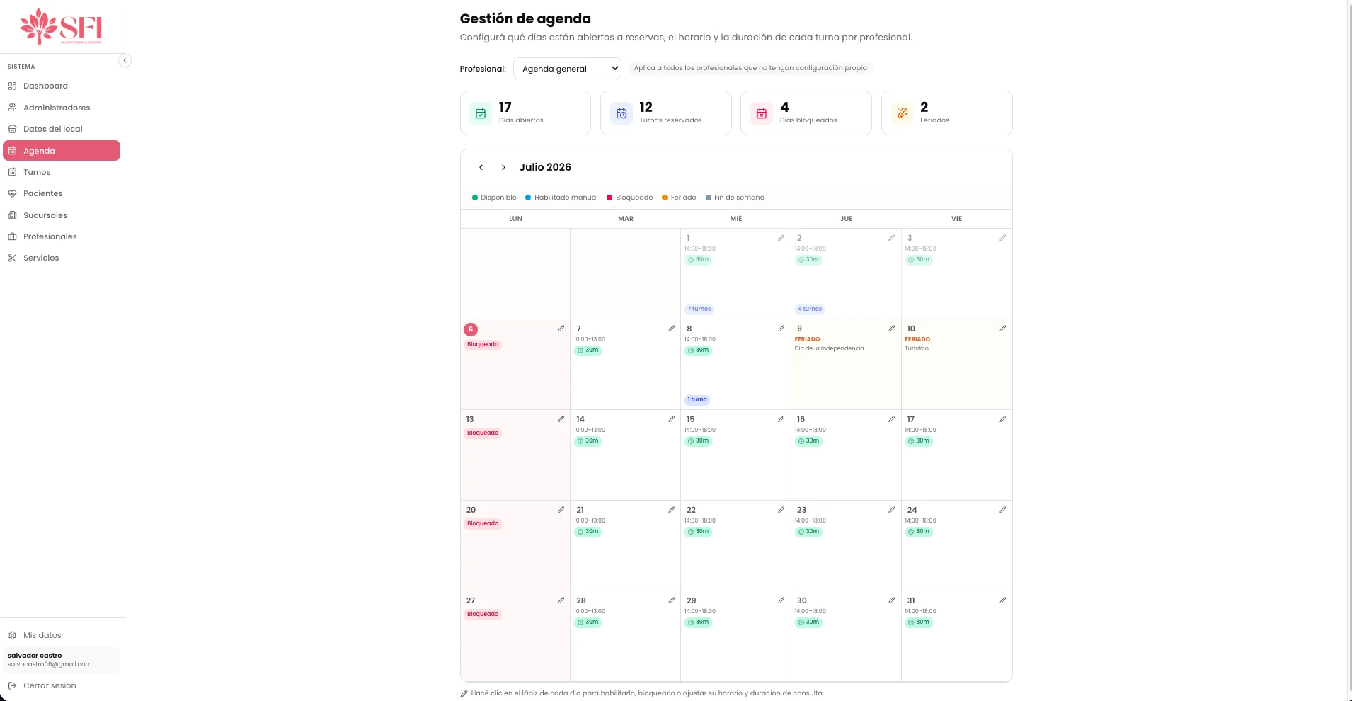 Gestión de agendas y profesionales